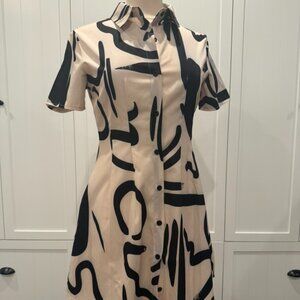 Boutique Abstract Print Shirt Dress Button Up Mini
